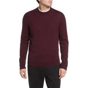 Brax Mens crew neck burgundy sweater BNWOT Xlarge NEW wool elbow patch